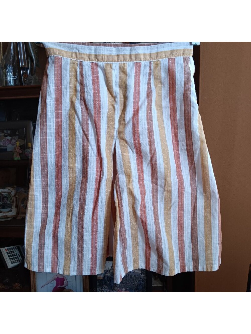 sz 0 23" Waist Vintage 1960s Country Skirt Striped Linen-Blend Womens
